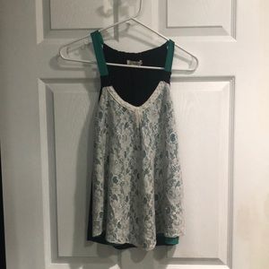 Beta House Women's Tank Top Size Medium - Green, Black & White Lace